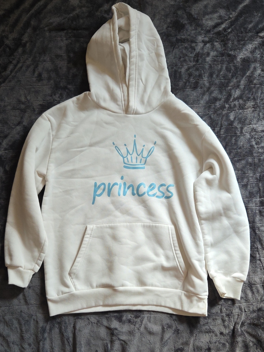White Hoodie with Blue "Princess" Print
